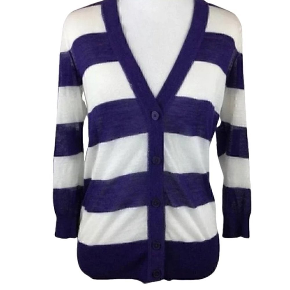 Ann Taylor Loft Petite Sweater Striped Cardigan